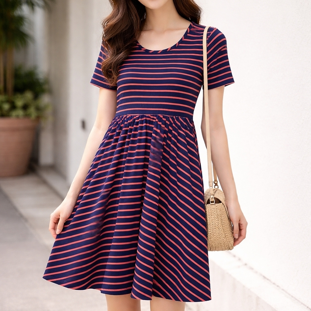 Hanna Andersson Navy and Red Striped Mini Dress